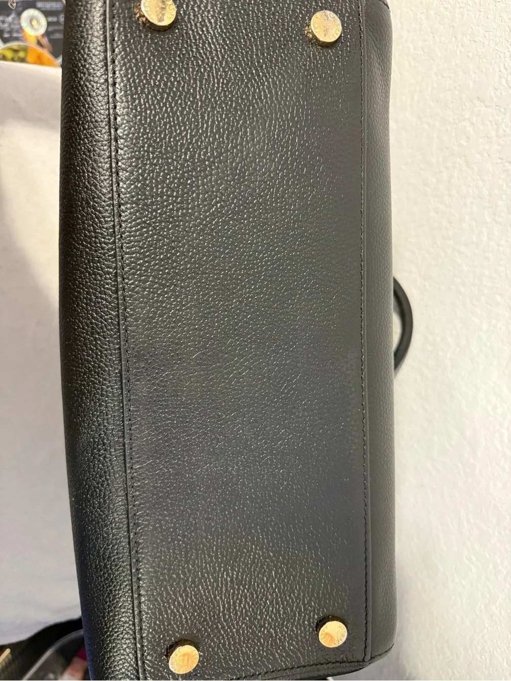 Michael Kors Black Pebbled Leather Satchel with Gold Accents